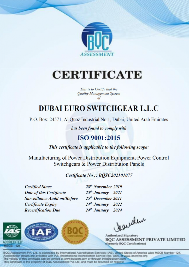 Certificates – Dubai Euro Switchgear 10